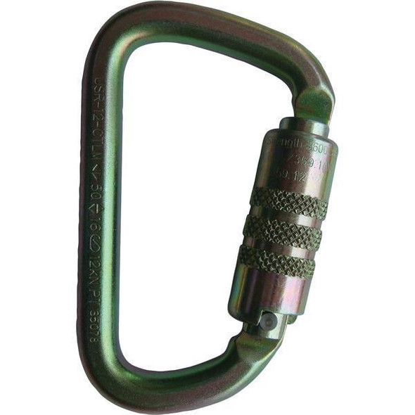 ProTool Carabiner ANSI Twist Lock Model D Steel, durable steel locking carabiner with twist lock mechanism for secure attachment.