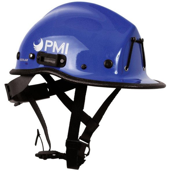 J.Racenstein PMI Advantage Helmet Blue, blue safety helmet with adjustable straps and ventilation latches.