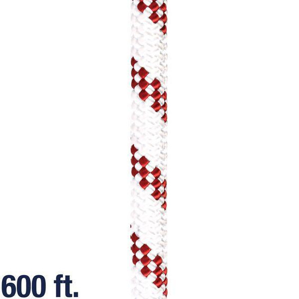 J.Racenstein Pelican Rope Rope Kernmantle 7/16in White, close-up of white rope with red accents, 600 ft. length