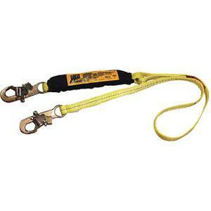 DBI/Sala Lanyard EZStop Shock Absorbing 3ft, yellow and black safety harness lanyard with metal clips for fall protection.