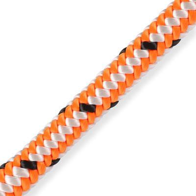 Marlow Rope Braided 1/2in Orange 600ft Gecko, close-up of the braided rope showing vibrant orange, white, and black strands.