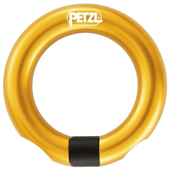 Petzl Ring Open Yellow Petzl, yellow open ring carabiner designed for safety climbing and outdoor activities.