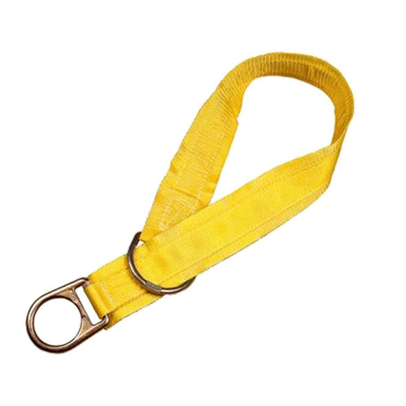 J.Racenstein Web Tie-off Adapter 20 ft, yellow web tie-off strap with metal clasp for safety harnesses and fall protection.