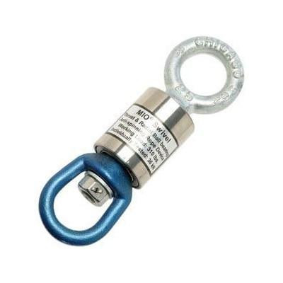 J.Racenstein Swivel MIO, a compact metal swivel with blue and silver components designed for secure load connection and rotation.