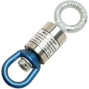 J.Racenstein Swivel MIO, close-up image of the swiveling eye bolt with blue steel construction and metal ring for secure lifting and rigging applications.