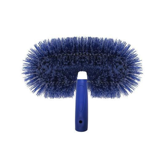 Ettore Ceiling Fan Brush w/ 54in pole, product image of a blue ceiling fan cleaning brush with a long handle and large, fluffy bristles.