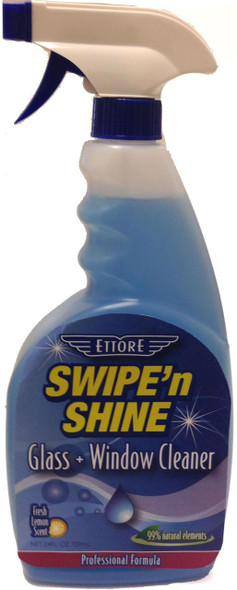 Ettore Swipen Shine Glass Cleaner, plastic spray bottle with blue liquid cleaner and trigger spray nozzle