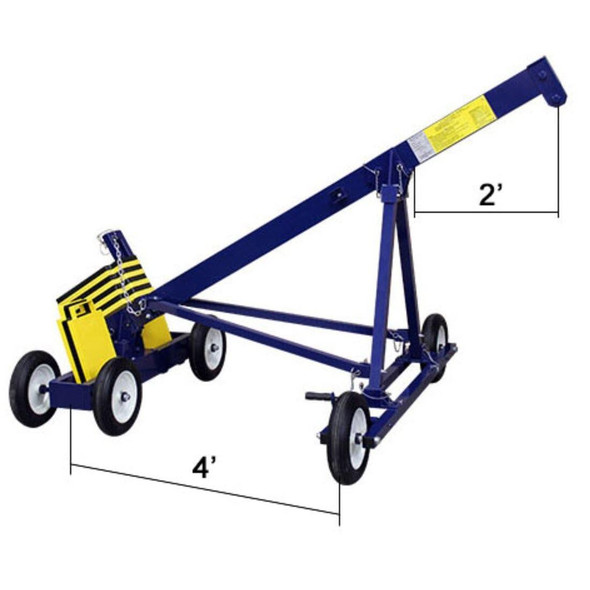 J.Racenstein Roof Rig 2x4 Aluminum MIO, portable roof rig with adjustable arm and four wheels for easy transport, designed for roofing applications.