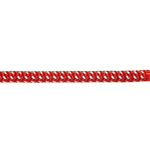 Teufelberger KMIII Rope The Fly 7/16in, a red and white braided climbing rope with a durable construction suitable for outdoor activities.