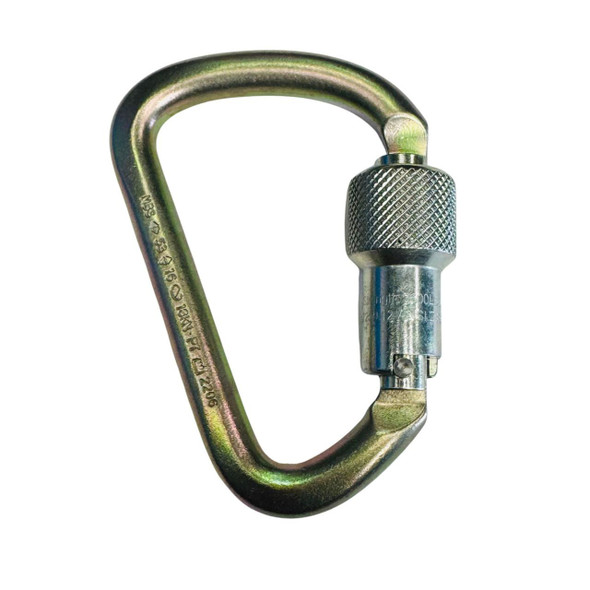 J.Racenstein Carabiner ANSI Large D Twist Lock, metal carabiner with a large D-shape and twist lock mechanism for secure attachment.