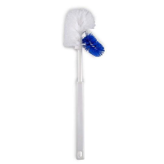 Ettore Big John Bowl Brush, product image of a long-handled cleaning brush with white and blue bristles.