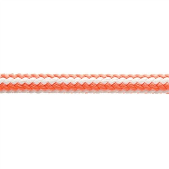 Teufelberger Safety Core HiVee Rope 1/2in, close-up of orange and white braided safety core rope for climbing and industrial safety.
