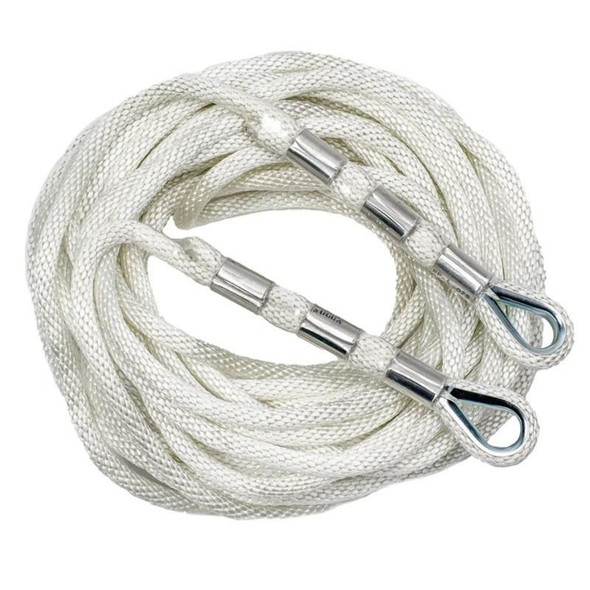 J.Racenstein Descent Control Sky Genie Rope, white rescue rope with metal carabiners and reinforced ends.