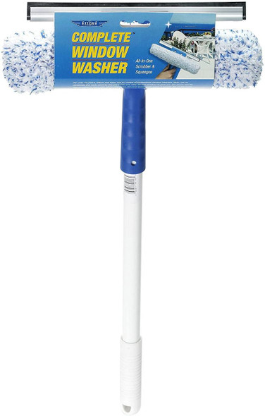 Ettore Window Washing Tool w/ handle, long extendable pole with scrubber and squeegee for cleaning windows.