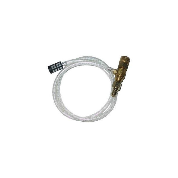 PressurePro Chemical Injector Non-Acid Pressure Pro, transparent hose with brass fittings and a black connector.