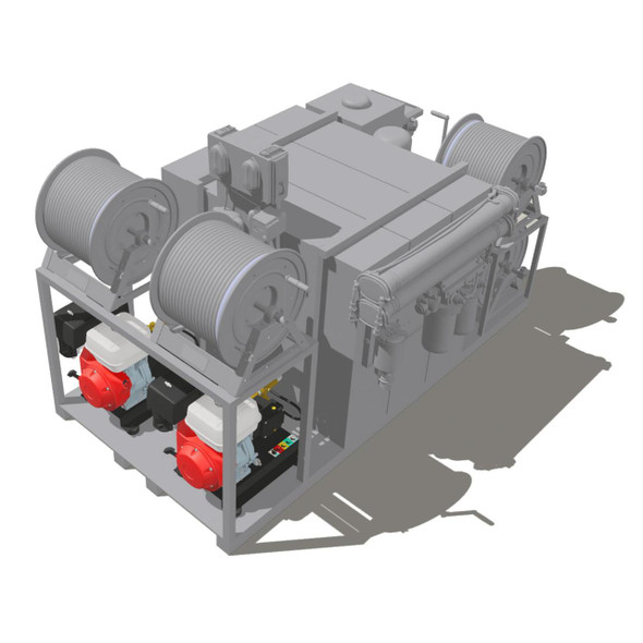 ProTool Van Drone Skid Curbside Reels, industrial equipment with multiple reels and machinery components for utility and cable management.