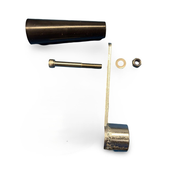 ProTool Reel Handle Replacement 19in ProTool, disassembled reel handle parts including black handle, metal rod, metal bracket, washer, and nut.