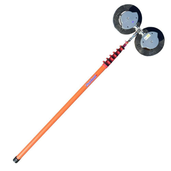 ProTool DualForce 25 Solar Brush, industrial cleaning tool with dual spinning brushes and an orange handle for solar panel cleaning.