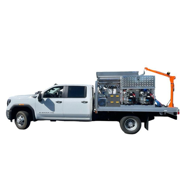 ProTool Drone Pressure Washing Flatbed Skid, industrial pressure washing equipment mounted on a truck for mobile cleaning services.