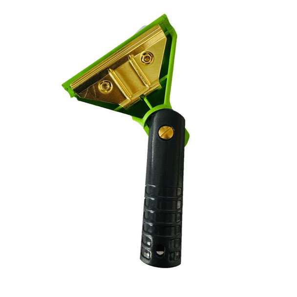 Pulex Handle Swivel, cleaning tool with a black rubber handle, green plastic frame, and a gold swivel head for versatile angle adjustment.