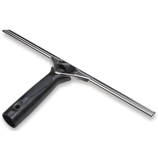 Ettore Pro+ Squeegee Complete 18in, stainless steel window cleaning squeegee with black ergonomic handle for professional-grade glass cleaning.