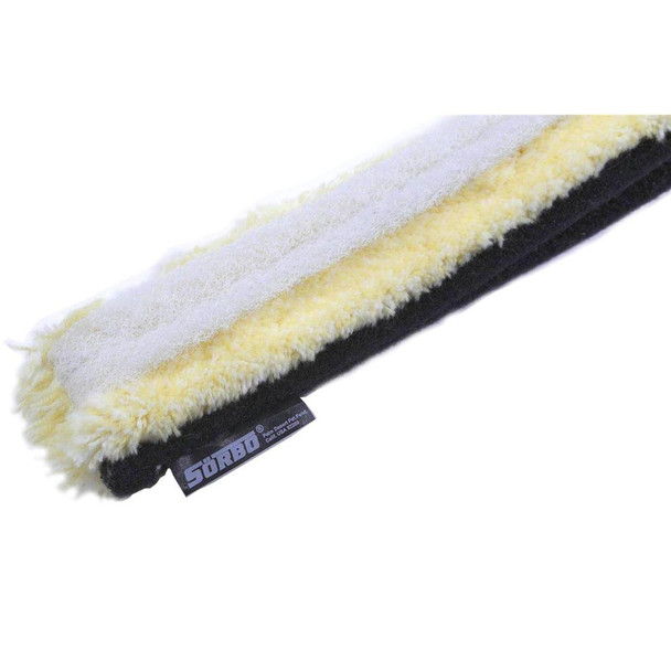 Sorbo Yellow Jacket Scrubber Sleeve with Brass Snaps, a cleaning tool with a yellow and white fluffy scrubber and brass snap fasteners for secure fitting.