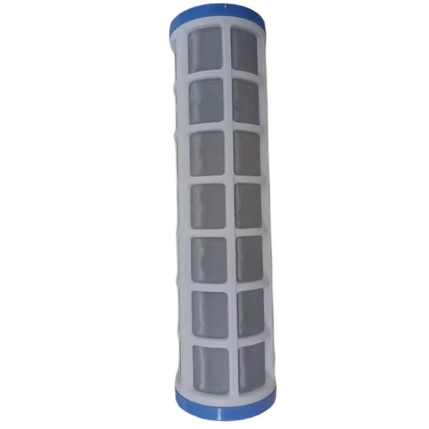J.Racenstein Mesh Screen Pre-Filter 10in SS 40 Micron, cylindrical water filter with stainless steel mesh screen design.