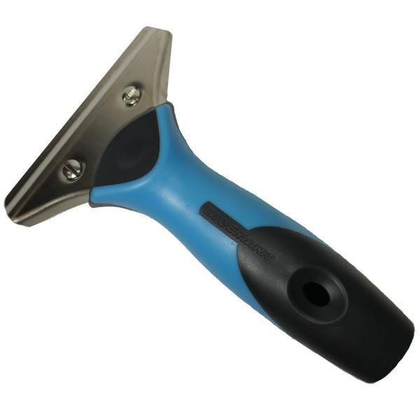 Moerman Squeege Handle Ergonomic Moerman, blue and black ergonomic squeege handle for cleaning and window washing.