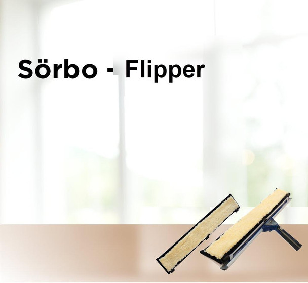 Sorbo Cobra Flipper Replacement Pad 22in Sorbo, image of a replacement pad for a floor squeegee with a yellow cleaning surface and black frame.