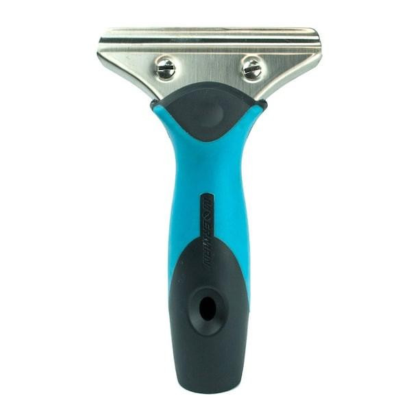 Moerman Snapper Handle Moerman, a blue and black ergonomic hand-held tool with a stainless steel blade for scraping and cleaning.