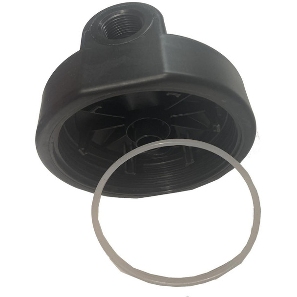 ProTool Filter Housing 4.5x20in with Clear Sump, black plastic filter housing with threaded inlet and outlet, and a transparent sump for easy inspection.