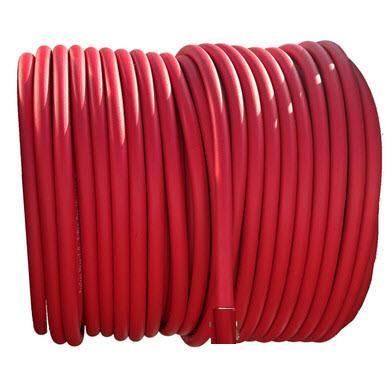 ProTool 3/4in ID Water Hose Per Foot (No Hose Ends) ProTool Hybrid Red Ultra Light, coiled red water hose suitable for gardening and landscaping use.