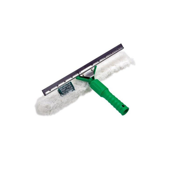 Unger VisaVersa Complete, window cleaning squeegee with microfiber mop and green handle.