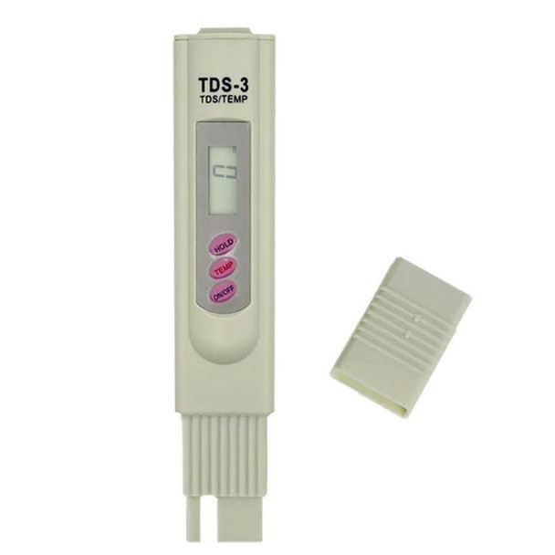 J.Racenstein TDS Meter Handheld TDS-3, portable digital TDS measuring device with display and control buttons.