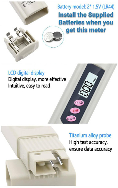 J.Racenstein TDS Meter Handheld TDS-3, digital display and titanium alloy probe for accurate water testing.