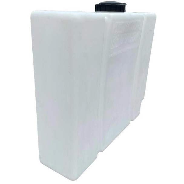 J.Racenstein Water Dragon Slim Line Heavy Duty 100 Ga, white plastic water tank with black cap on top, rectangular shape.