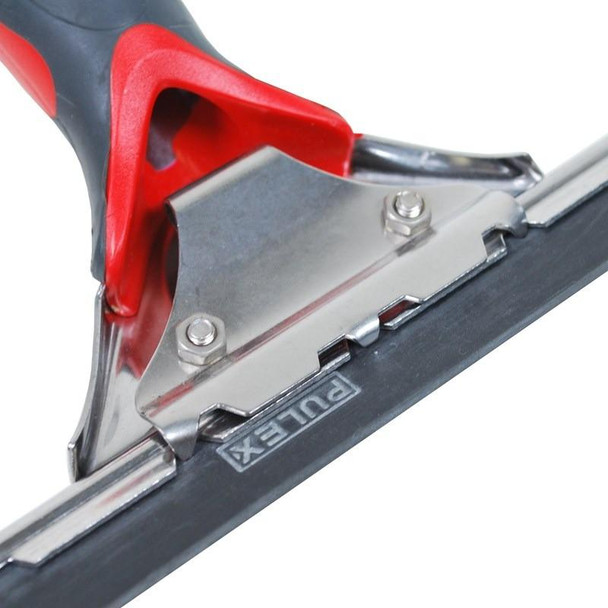Pulex Technolite Stainless Steel Squeegee Handle, industrial window cleaning tool with ergonomic red and black handle and stainless steel blade holder.