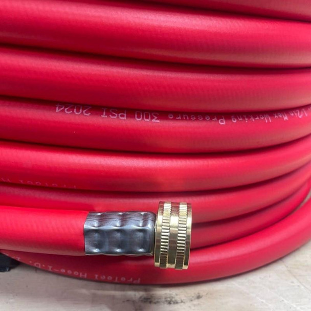 ProTool Ultra Light Hybrid Hose 300 PSI, coiled red flexible hose with metal fitting