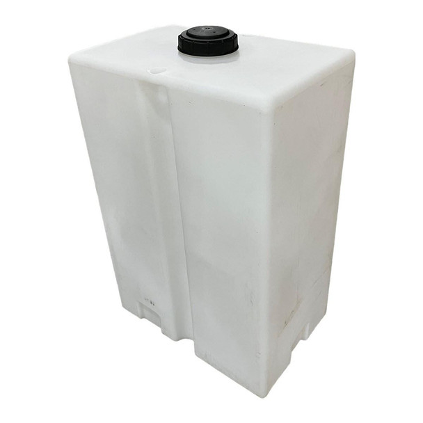 ProTool Tank 80 Gal Vertical with Bulkhead, large white vertical storage tank with a black lid on top for industrial or commercial liquid storage.