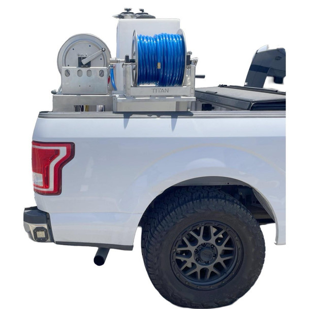 ProTool Softwash Sprayer, Pure Water, Water Fed Skid with 2 Delivery Reels mounted on the back of a white truck.
