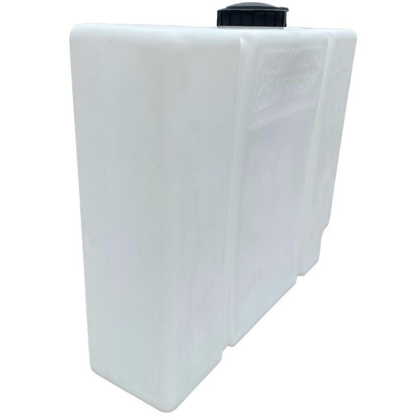 J.Racenstein Slim Line 100 Gallon Water Tank Water Dragon, white rectangular water storage tank with a black screw cap on top.