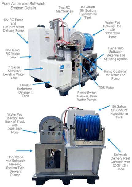 ProTool Softwash Sprayer, Tank Based Pure Water with 2 Delivery reels and multiple hoses shown in the image.