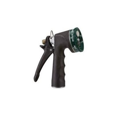J.Racenstein Hose Spray Nozzle, a handheld black and green adjustable garden hose spray nozzle with a trigger grip and rotary dial for spray settings.