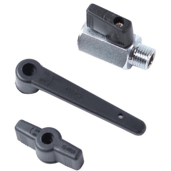 ProTool Mini Ball Valve Male x Female 1/4in, compact metal and plastic ball valve with threaded connectors and handle for easy operation.