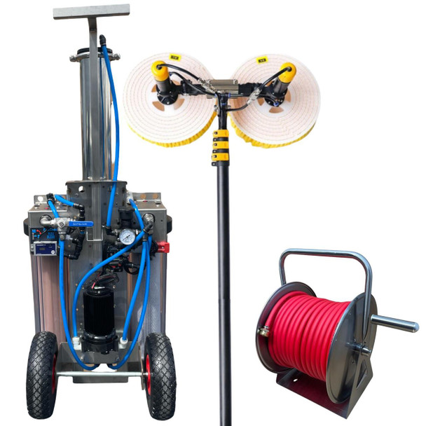 ProTool SS Ultra Cart Solar Brush Kit, a cleaning equipment set including a mobile cart with hoses and a solar-powered brush with dual spinning brushes.