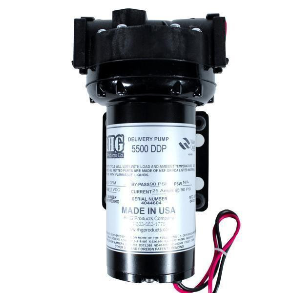 J.Racenstein Pump 90psi 5.0gpm RO Boost RHG, black water pump with label and wiring attached