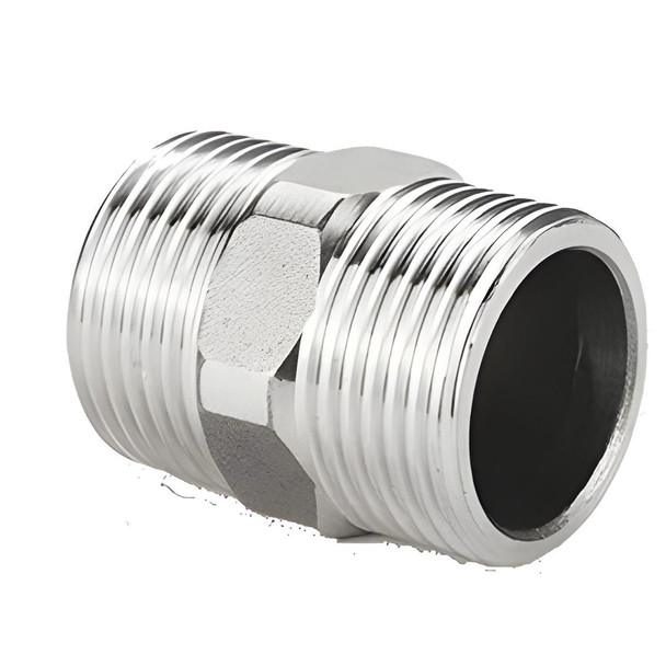 ProTool Nipple SS 3/4 in Hex ProTool, a metallic threaded component with a hexagonal center for tightening and connecting fittings.