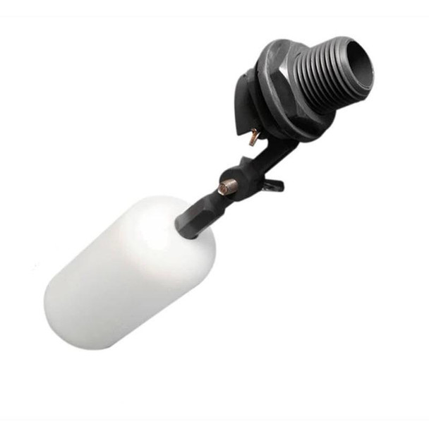 ProTool Float Valve Water Shut off 1/2in NPT Male 1.5gpm, a black industrial fluid shut-off valve with a white float ball for water regulation.