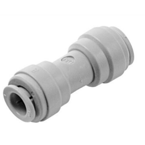 ProTool Union Push Fitting Plastic 5/16 OD Hose, close-up of a gray plastic push fitting connector for flexible hoses.
