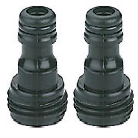 ProTool Poly Male Hose to Male Pushend, two black hose connectors with a ribbed design for secure fit and durability.